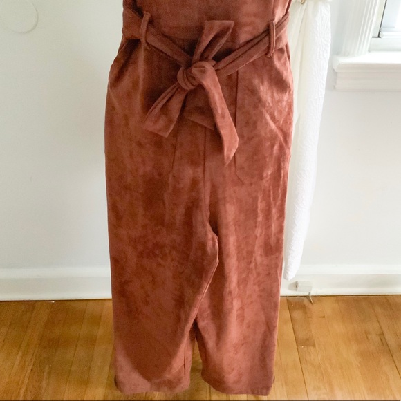 NEW ANTHROPOLOGIE Faux Suede Jumpsuit Chestnut - Picture 6 of 8